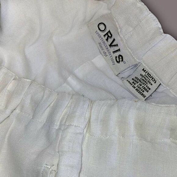 Orvis Womens Pants Sz M White Linen Lining High‎ Rise Drawstring Elastic Coastal - Picture 7 of 10